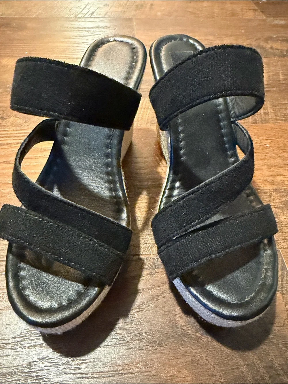 Black Wedge Sandals with Espadrille Platform